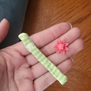 Green Tie-Dye Fabric Hair Clip with Pink Flower Accent